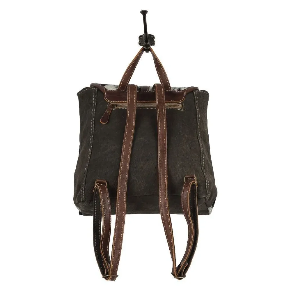 Myra Bag Handmade Crossroads Backpack Upcycled Canvas & Cowhide Leather